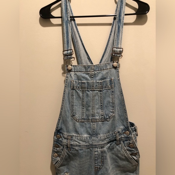 Aeropostale Distressed Overalls Light Wash Ankle Length Size XS - Picture 9 of 16